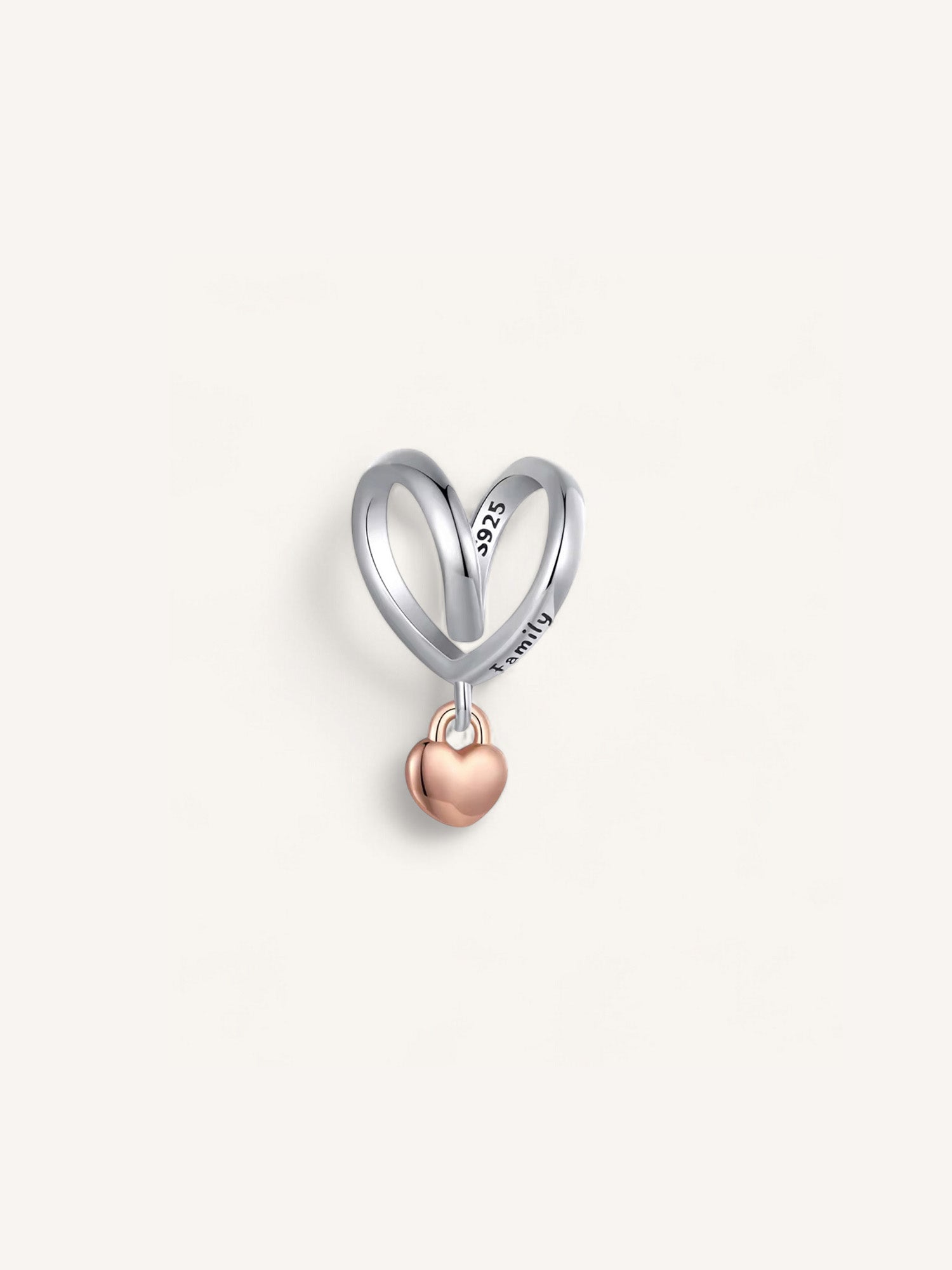 Charm corazon inscripcion Family cob colgante corazon oro rose, de plata de ley y compaible Pandora.