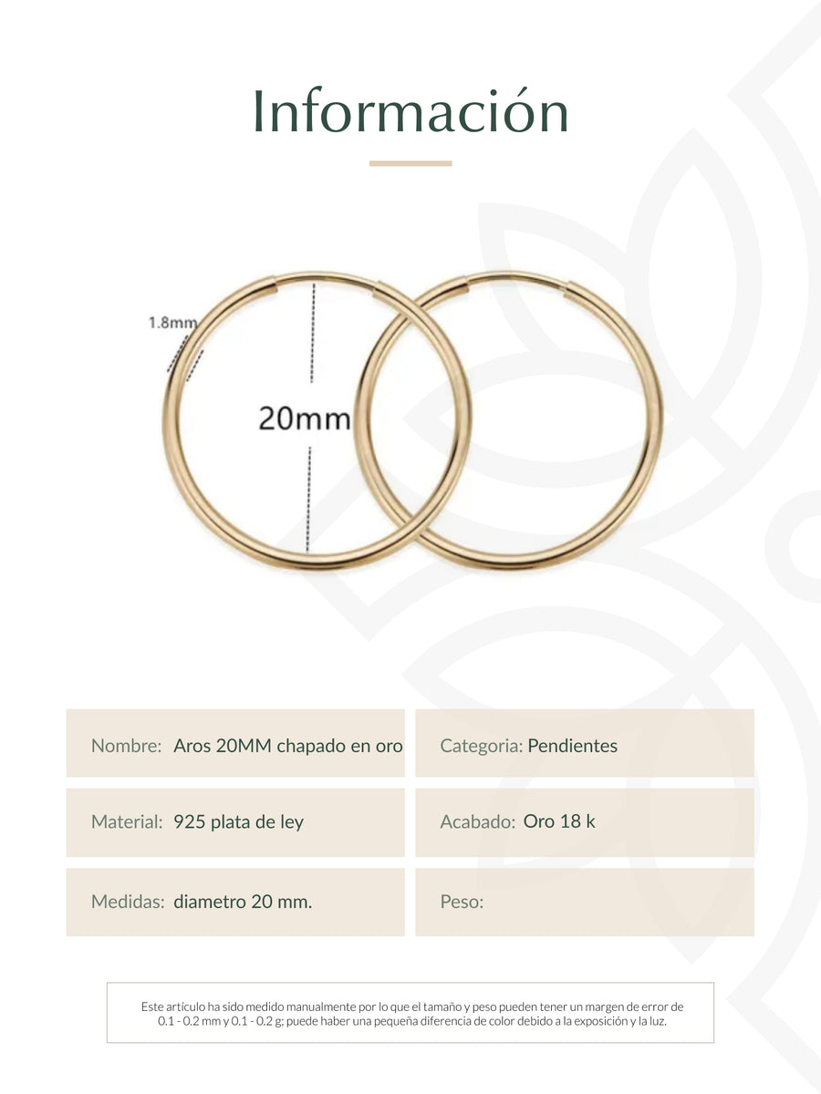 Aros 20MM chapados en oro