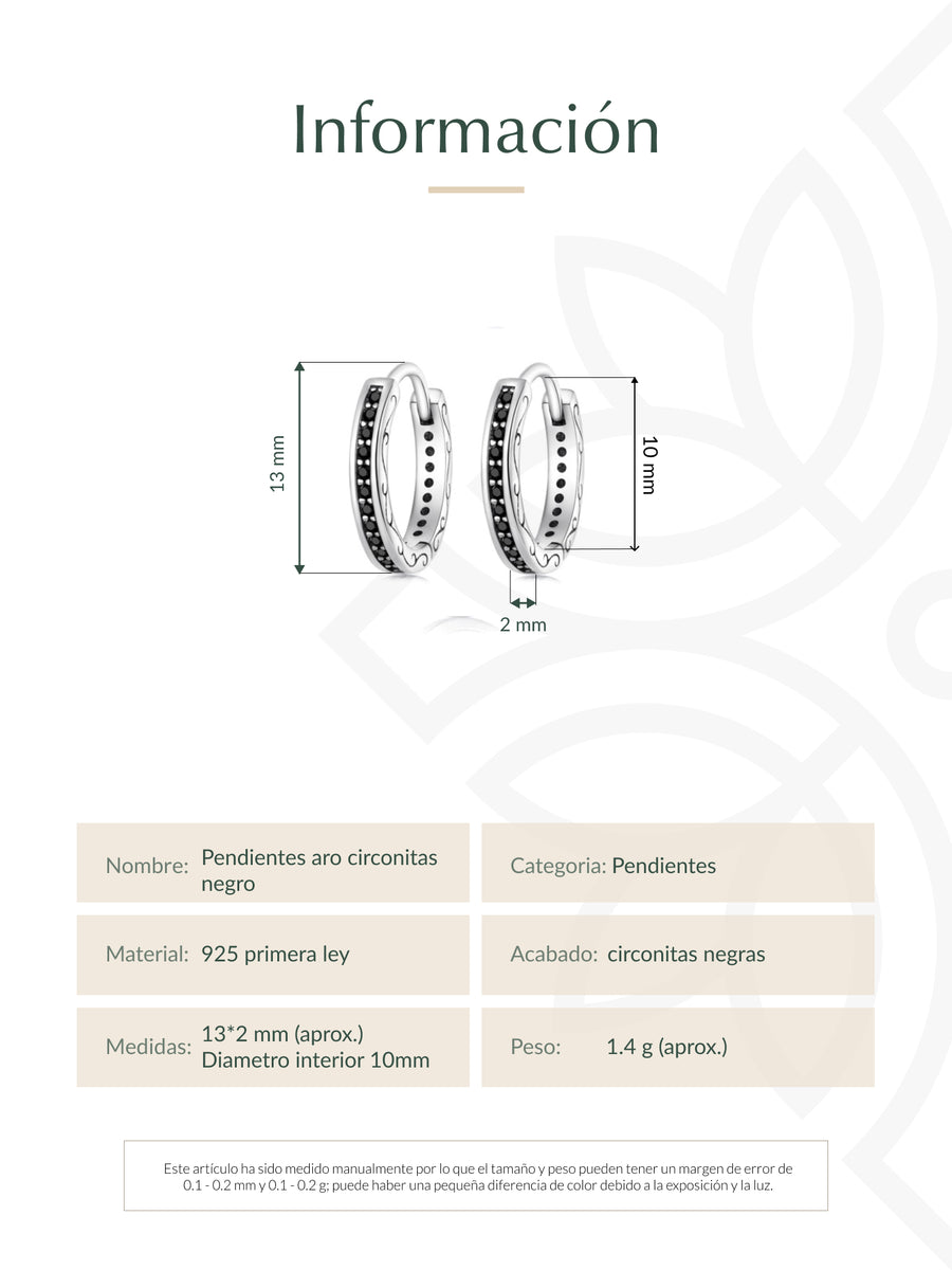 Pendientes aro circonitas negro